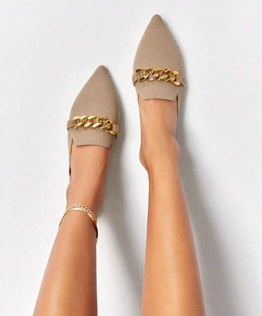 Chain Decor Pointy Toe Flat Mules