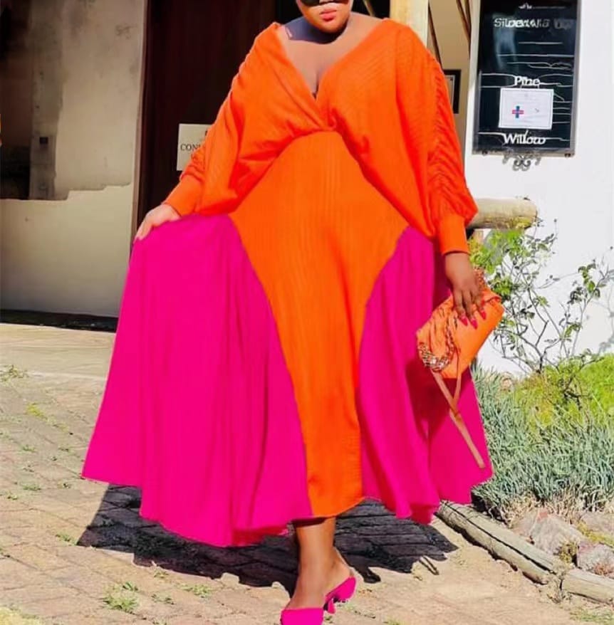 pink & orange toned maxi dress