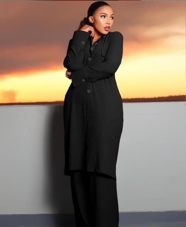 below knee Shirt dress and Pants black set