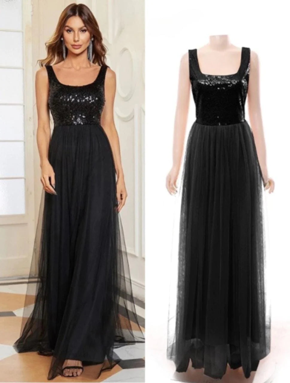 sequin gauze evening dress