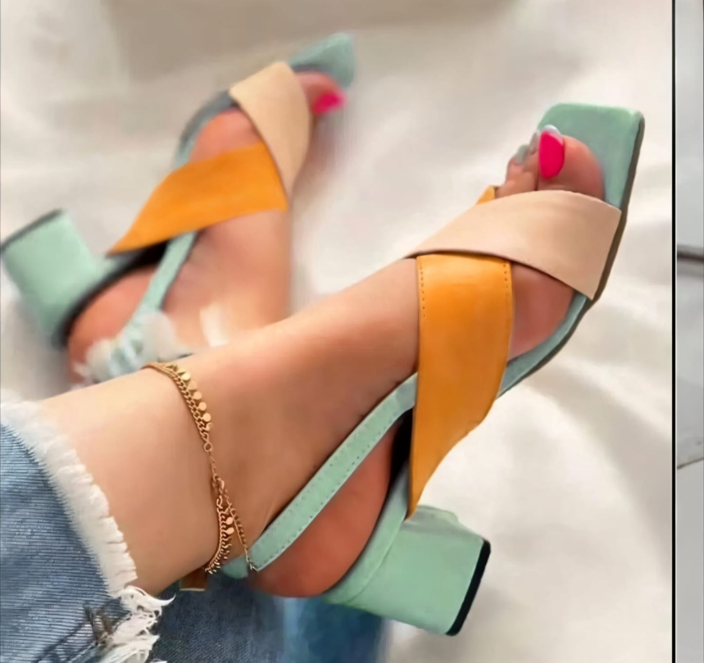 colorful cross style heel