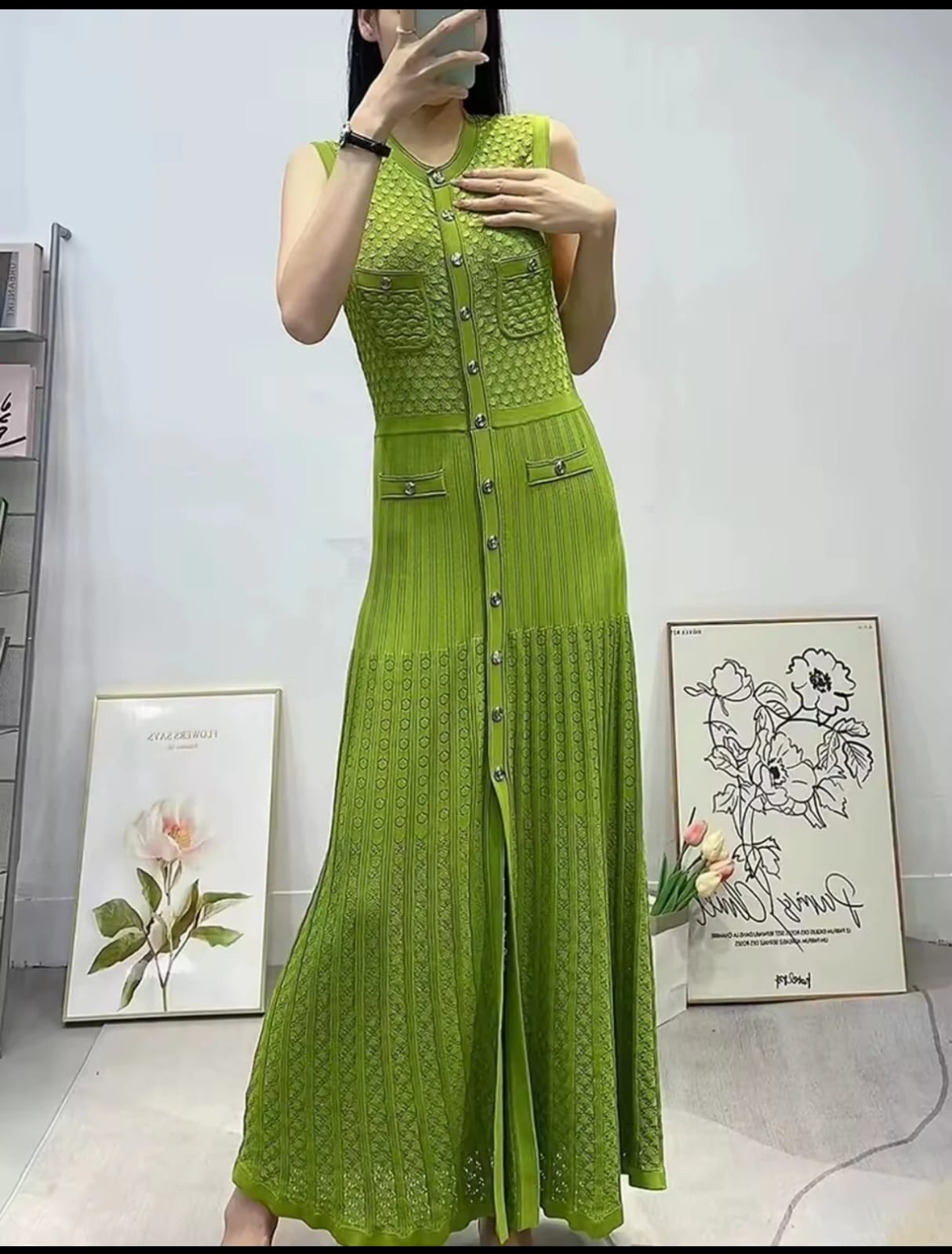 Green knit sleeveless dress