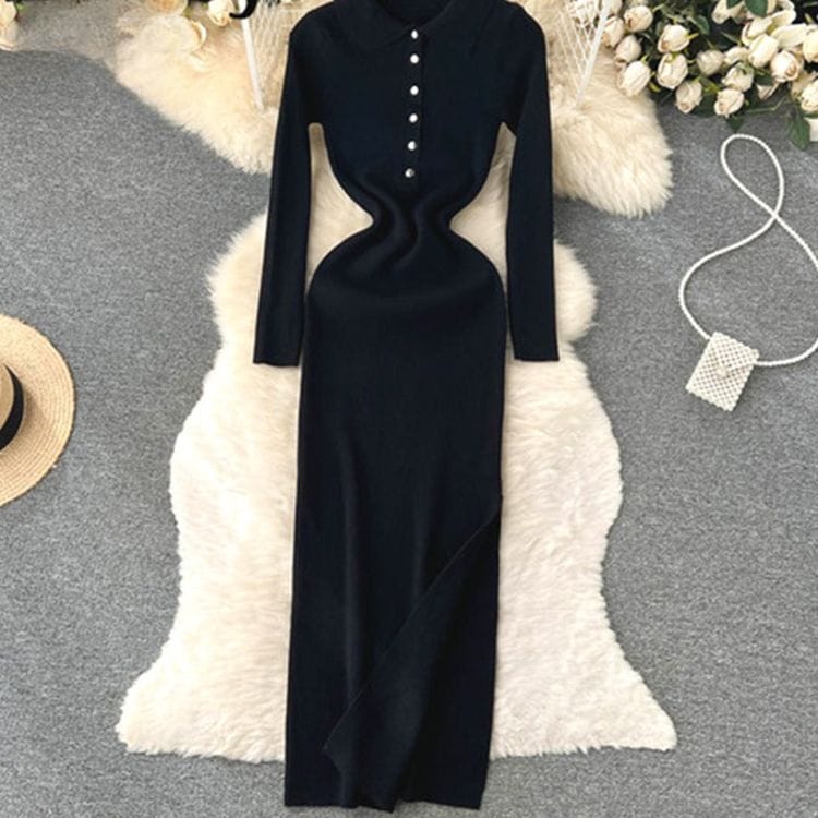 Ribbed long sleeve dress