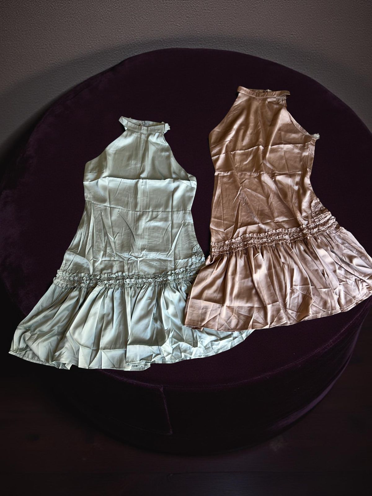 satin halter neck short dress