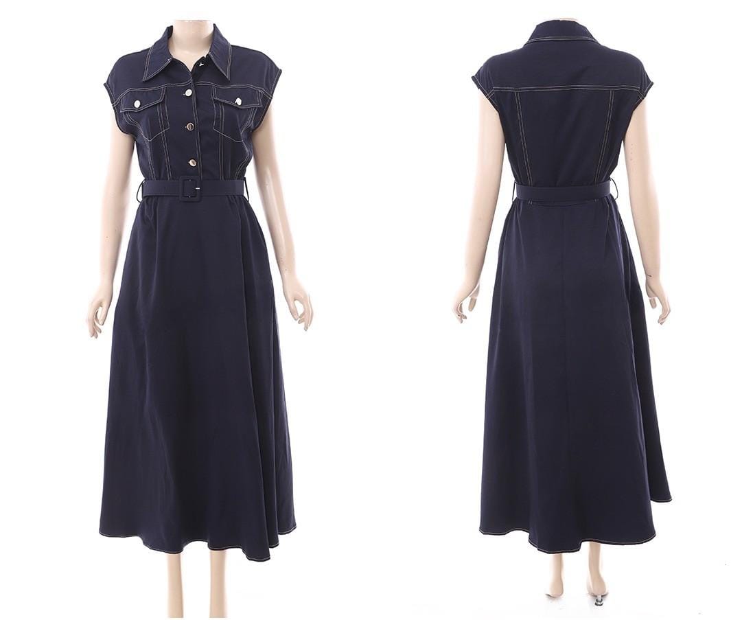 denim button dress with belt