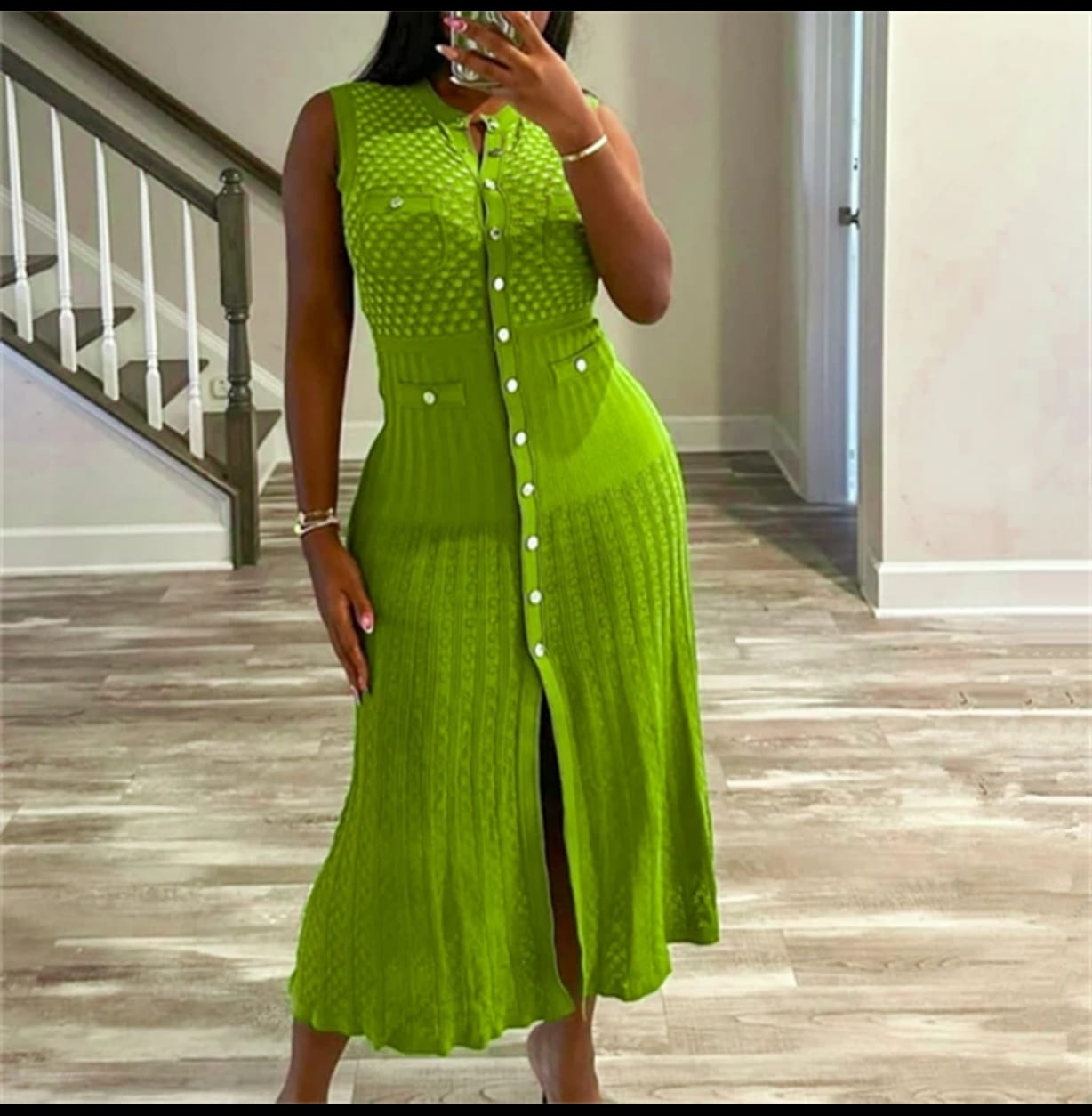 Green knit sleeveless dress