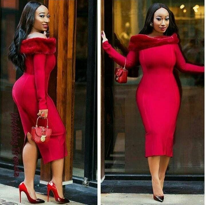 Long sleeves Fur off shoulder dress