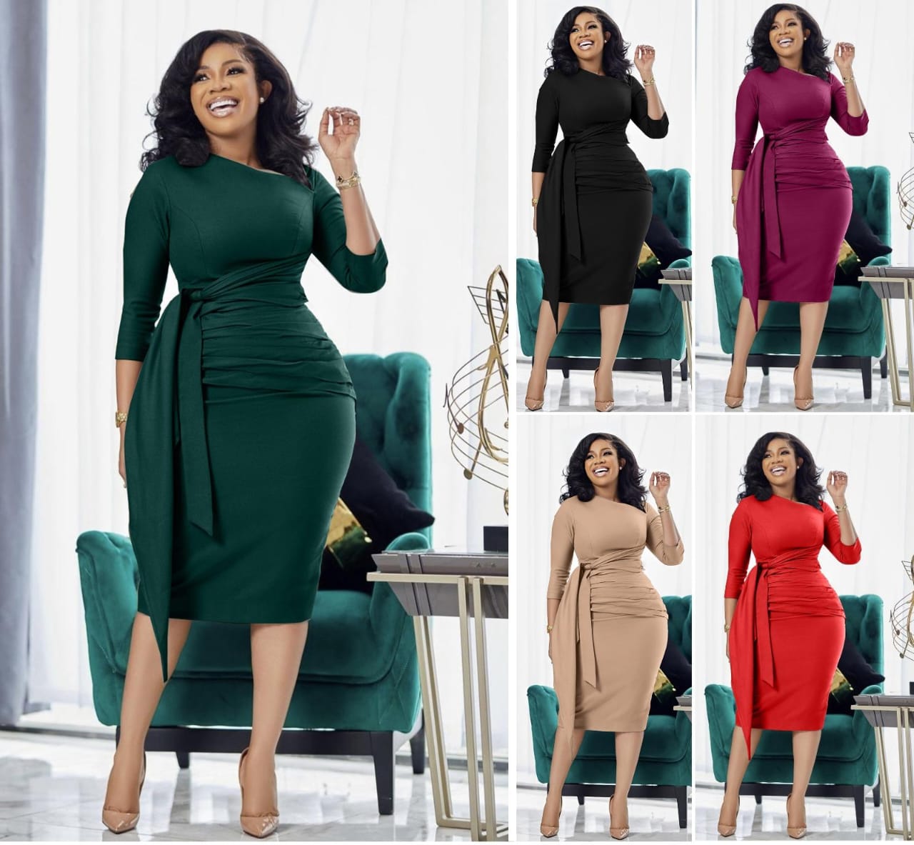 Waist tie belt bodycon dress