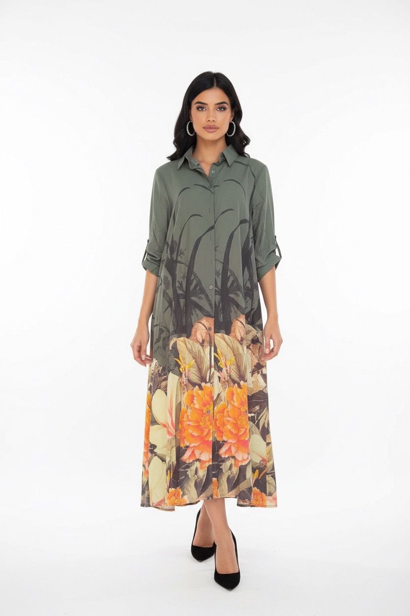 Green leaf floral dress