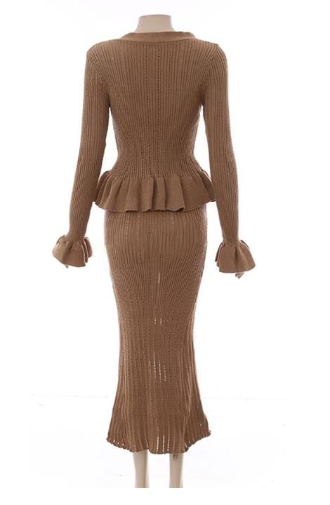 Brown broad rib design two piece set