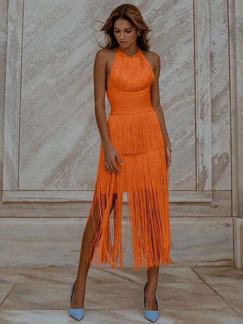 Sleeveless tassel dress