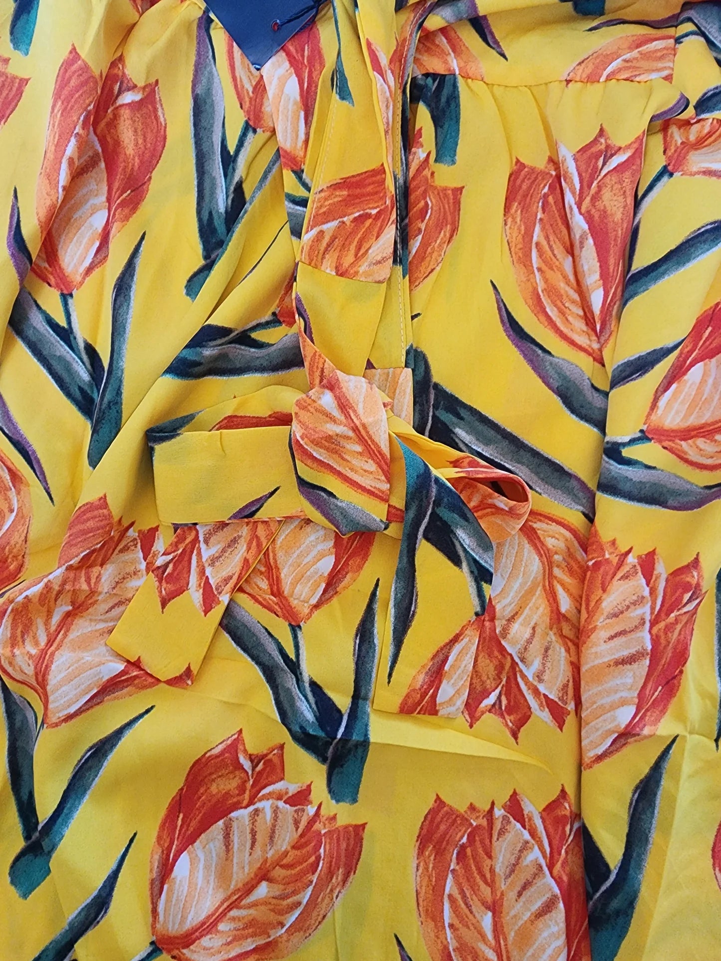 Yellow leaf flowy dress