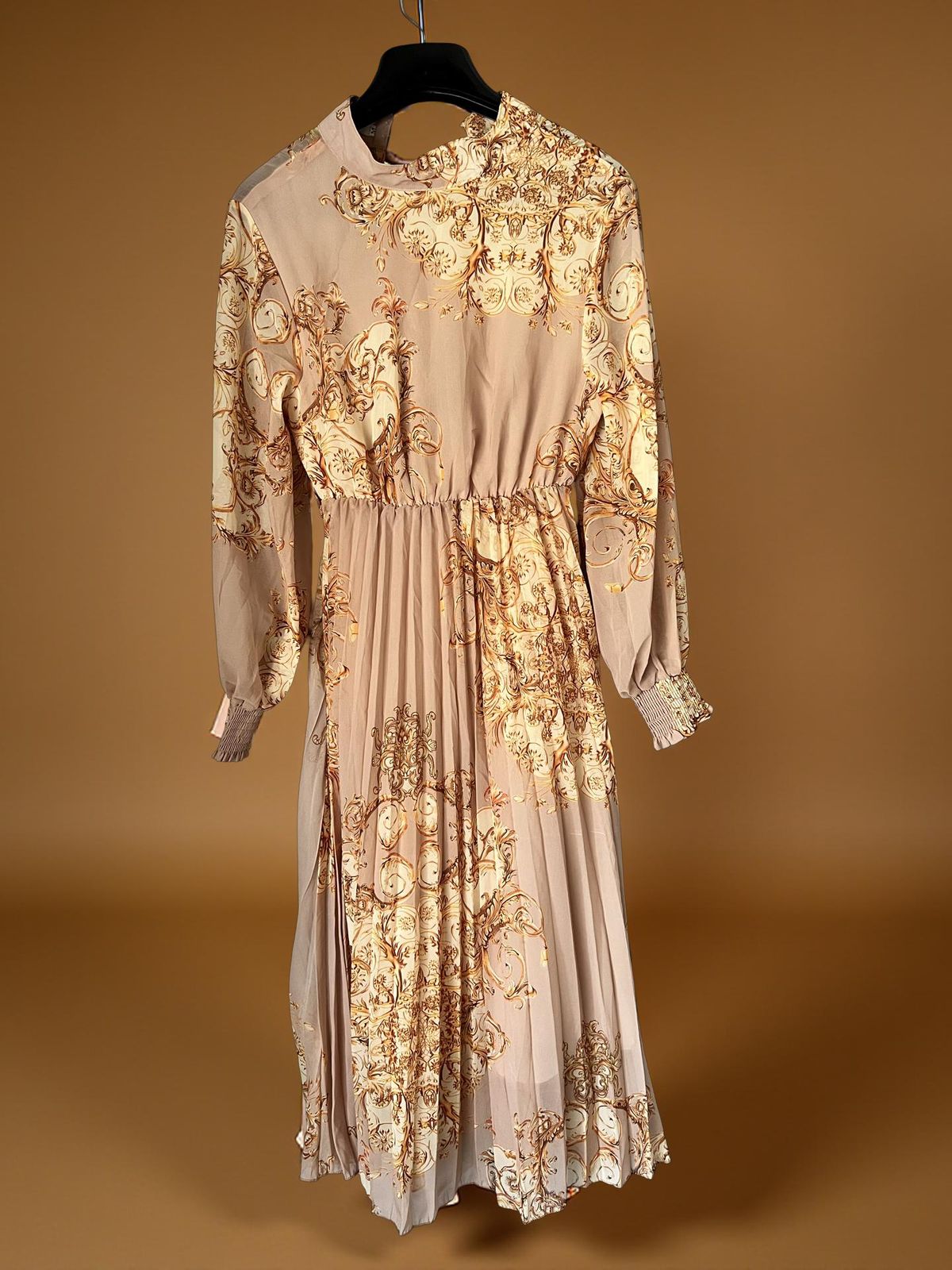 paizley pleated long sleeve dress