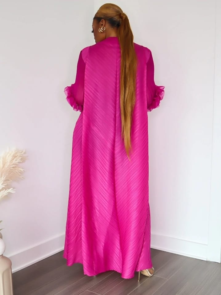 Fine pleated 3D sleeve maxi dress