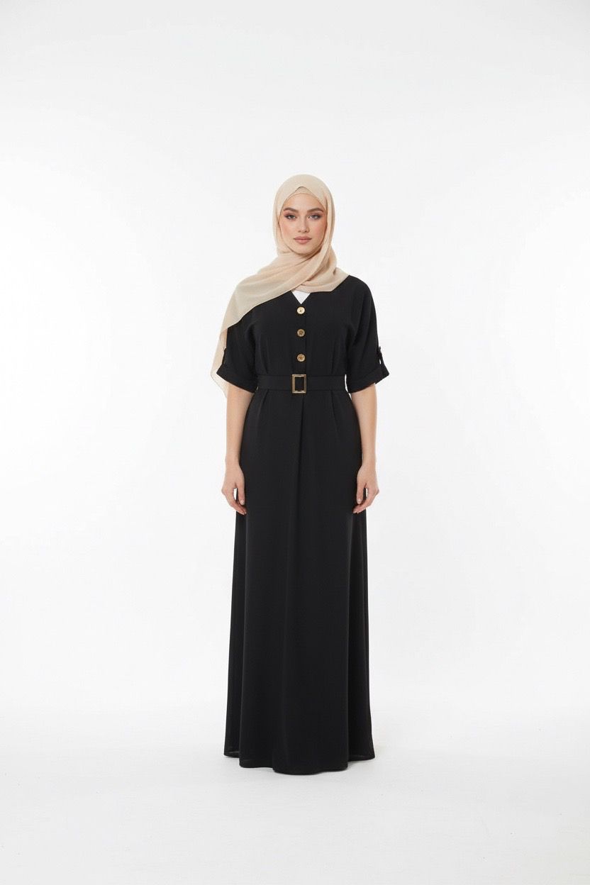 Button belt maxi dress