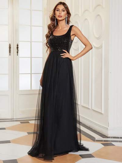 sequin gauze evening dress