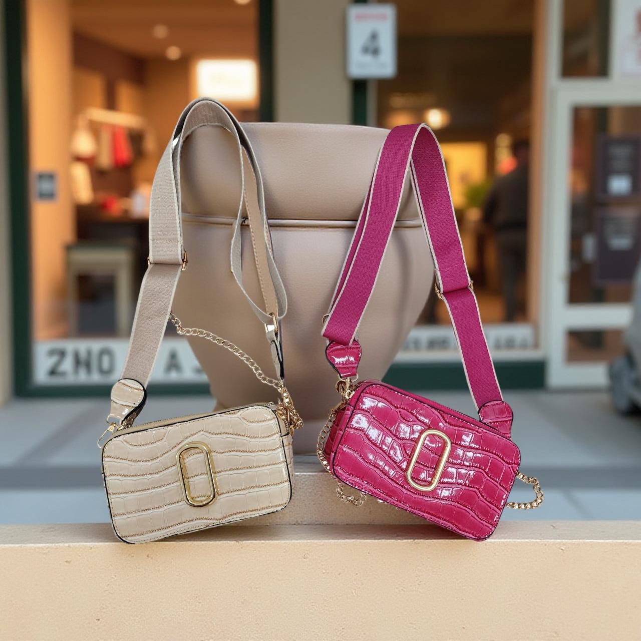 Rectangular croc finish sling bag