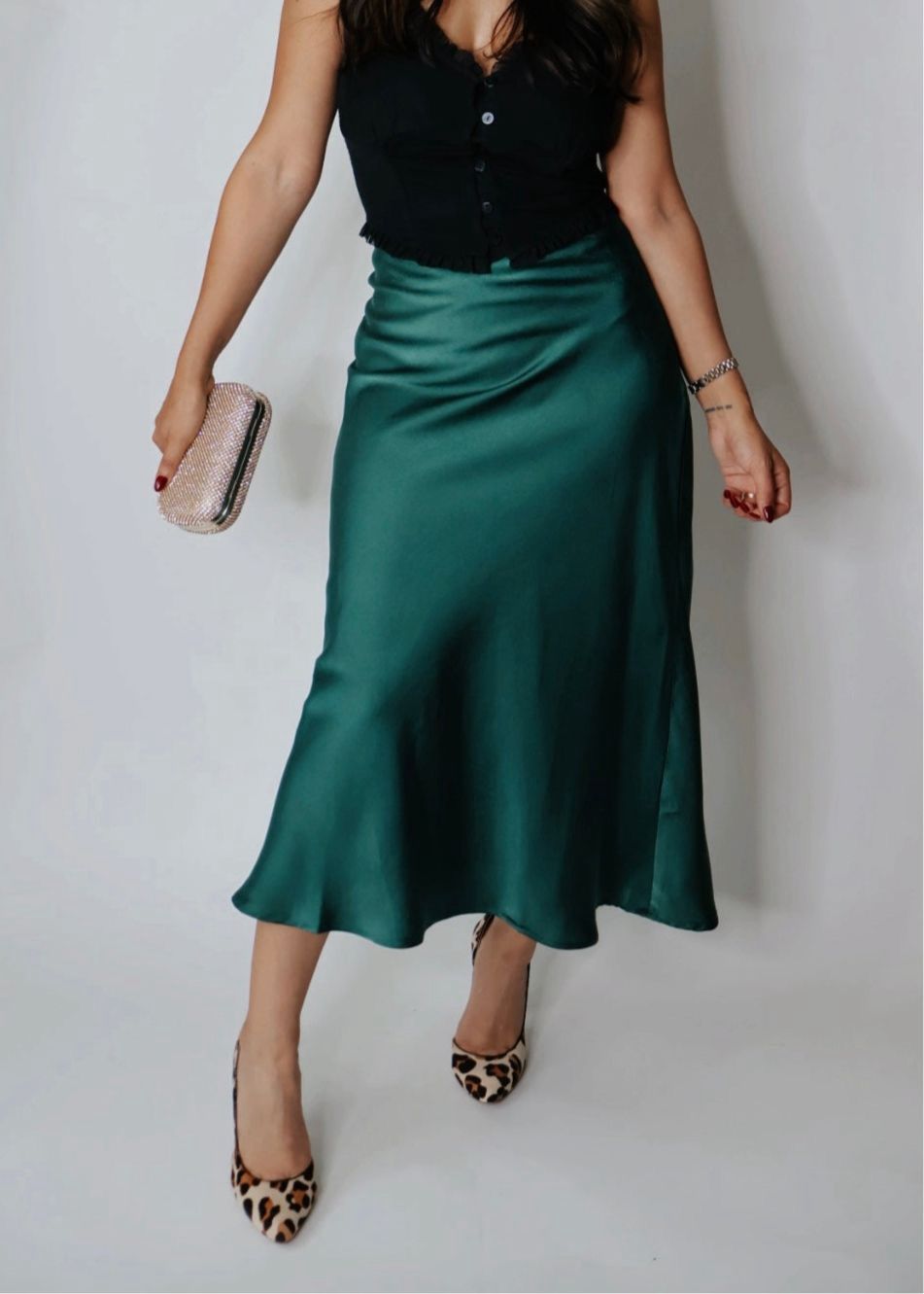 Emerald green satin skirt
