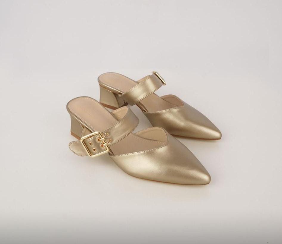 Gold Square block heels