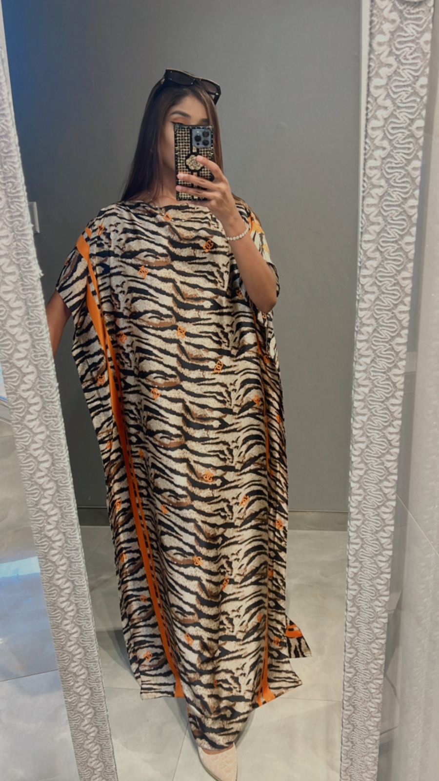 animal print beige orange kaftan