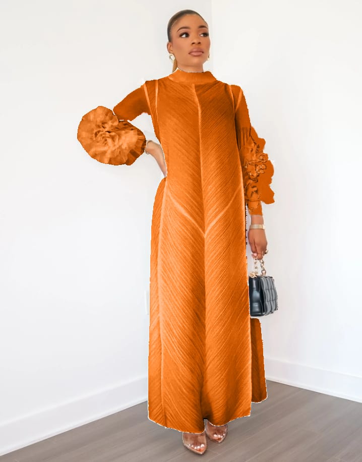 Fine pleated 3D sleeve maxi dress