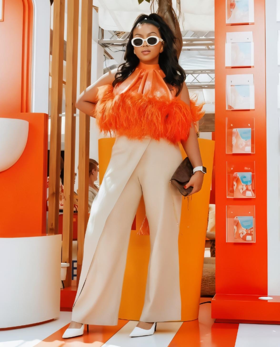 wrap style overlap nude flare pants