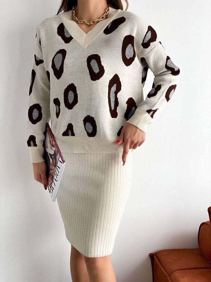 Knit warm printed set