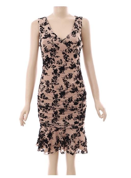Nude midi dress with black floral print