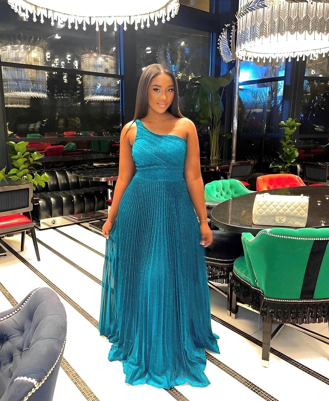 Turquois one strap classy dress