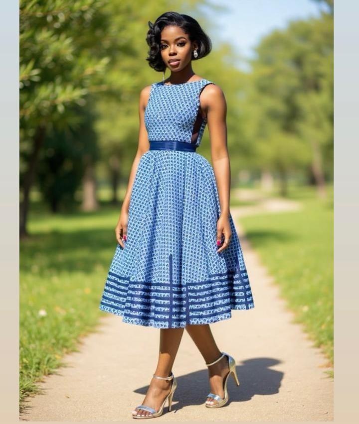 short sleeves african print dress