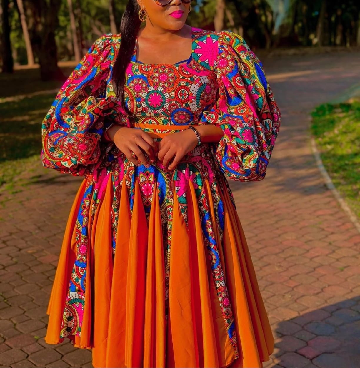 Long puff sleeves with the touch of tradition dress