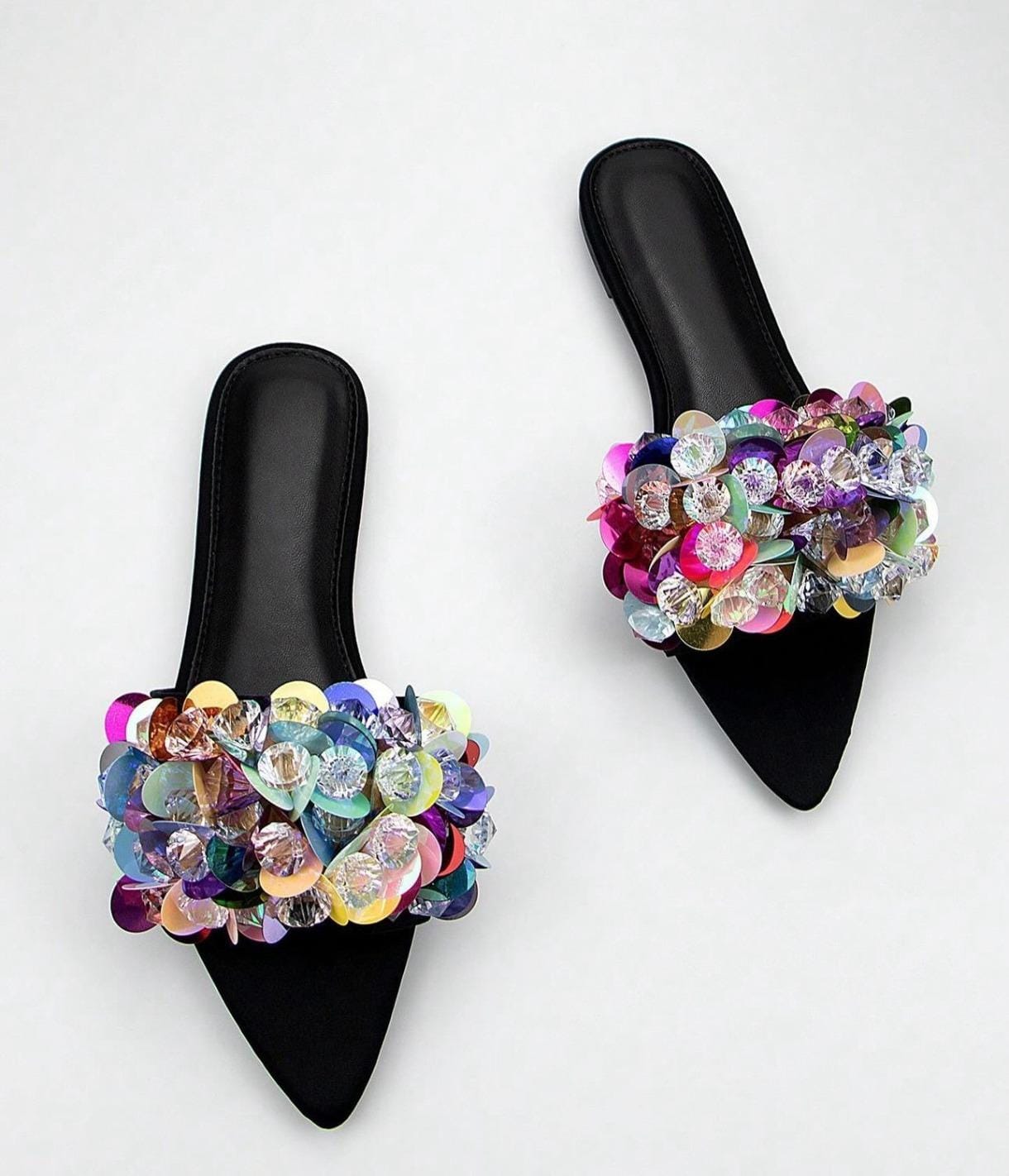 3D colourful pointy flat sandals