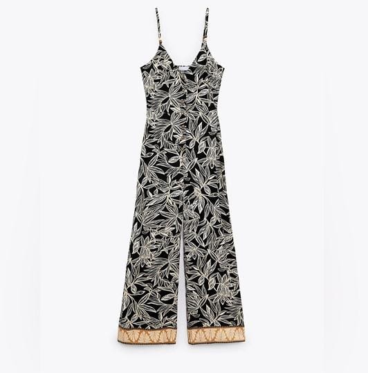 Floral strap flare leg jumpsuit