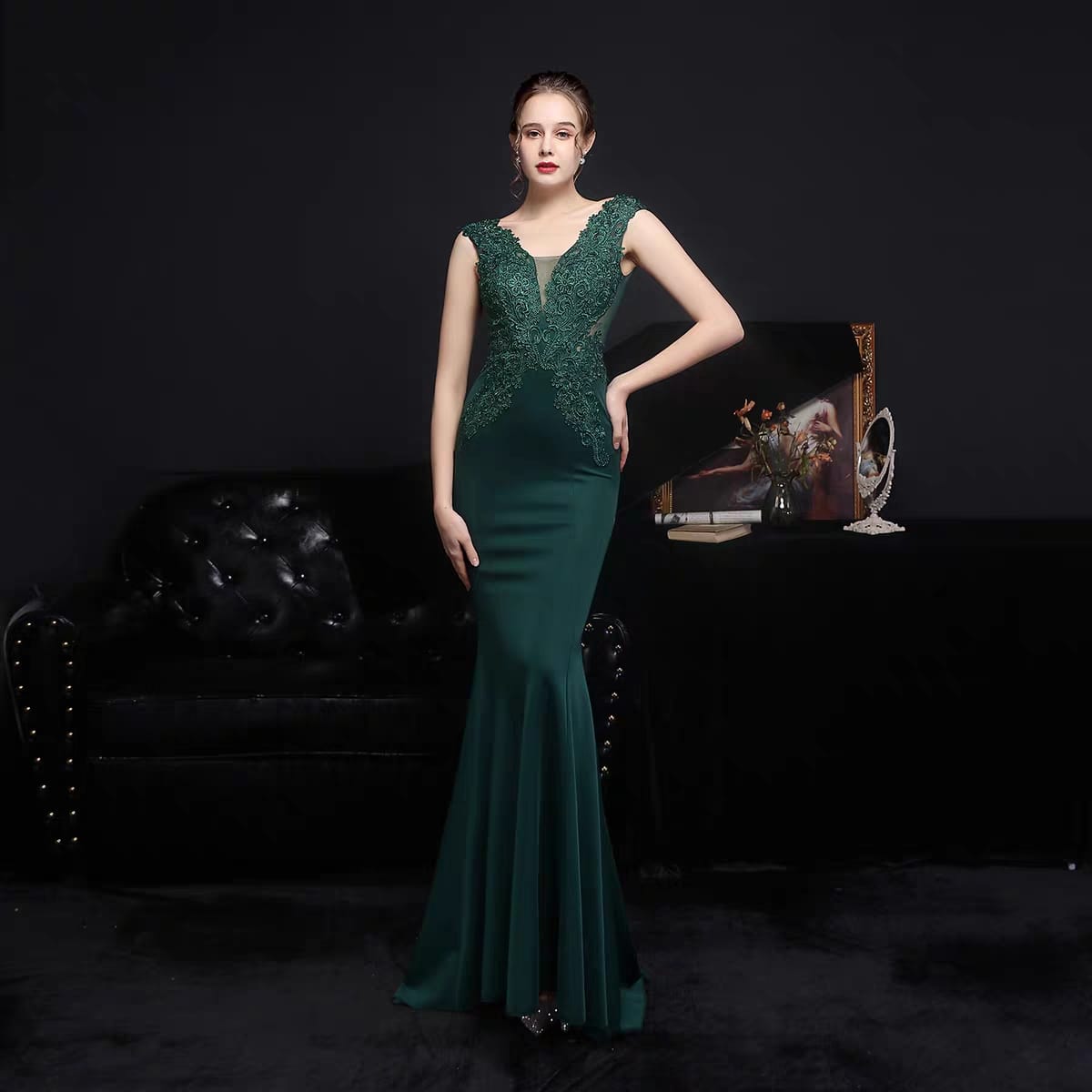 Diamante lace evening dress