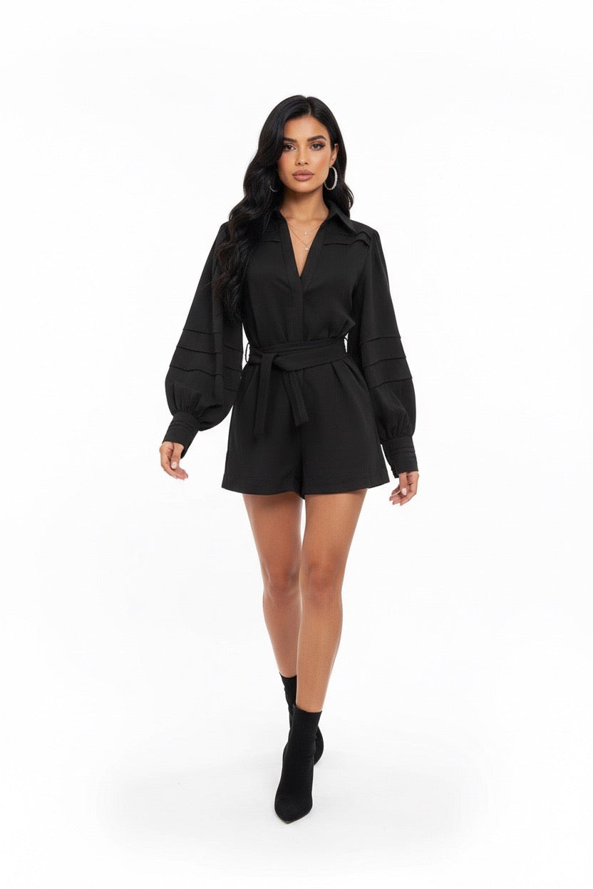 Long sleeve chiffon jumpsuit.