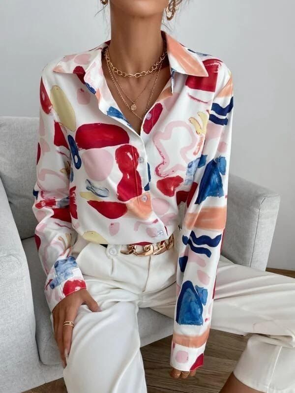 Painted button down blouse