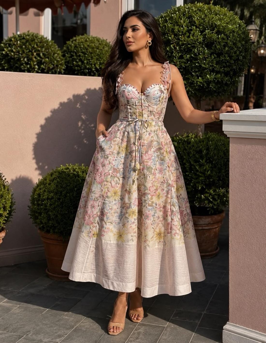 sleeveless floral flare dress