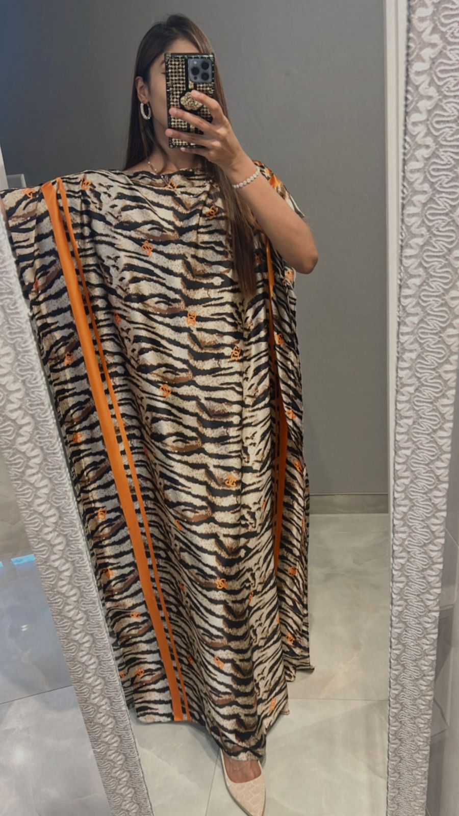 animal print beige orange kaftan
