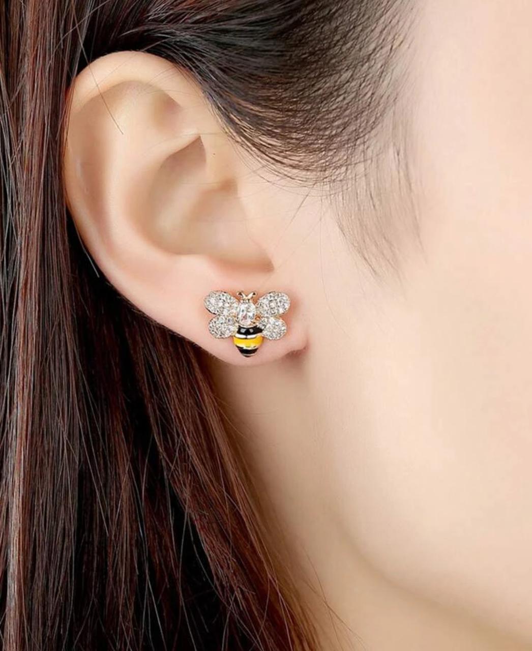 Cubic Zirconia Bee Stud Earrings