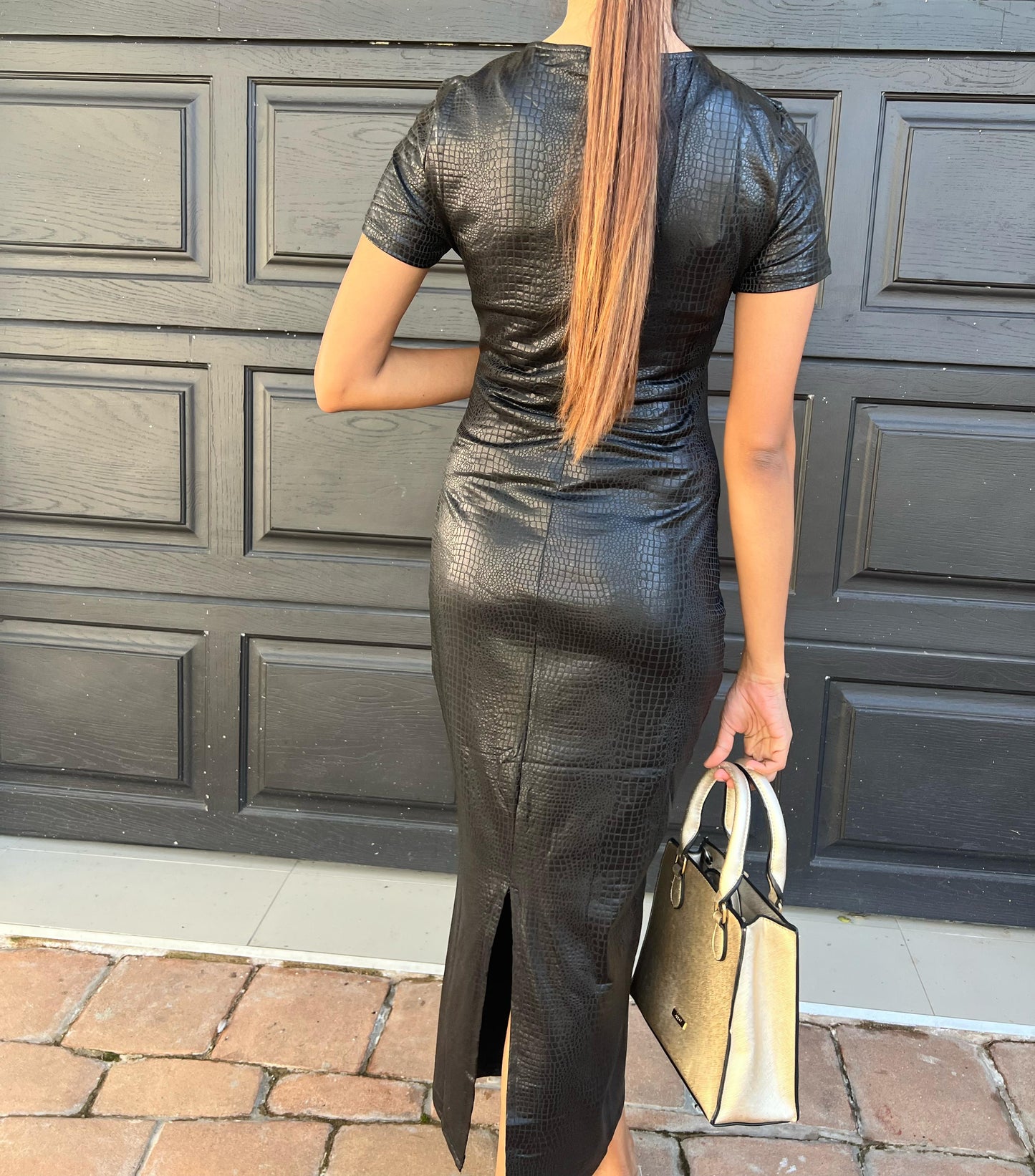 PU Leather croc finish dress