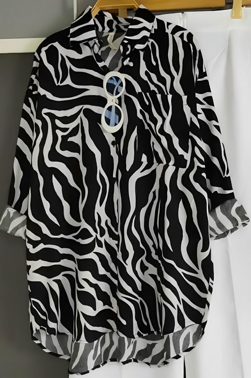 zebra button down relaxed shirt