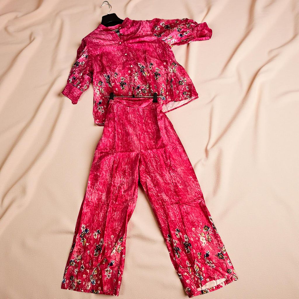 pink floral two piece set