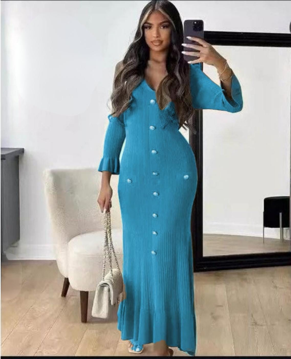 knit strips button dress