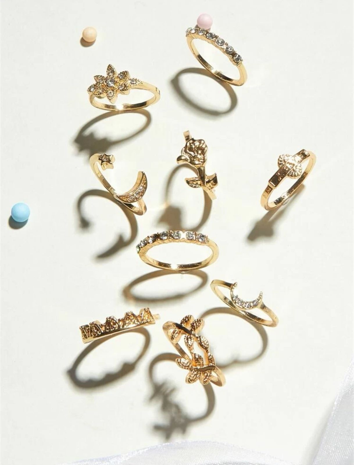 9pcs Rhinestone Decor Moon Rings