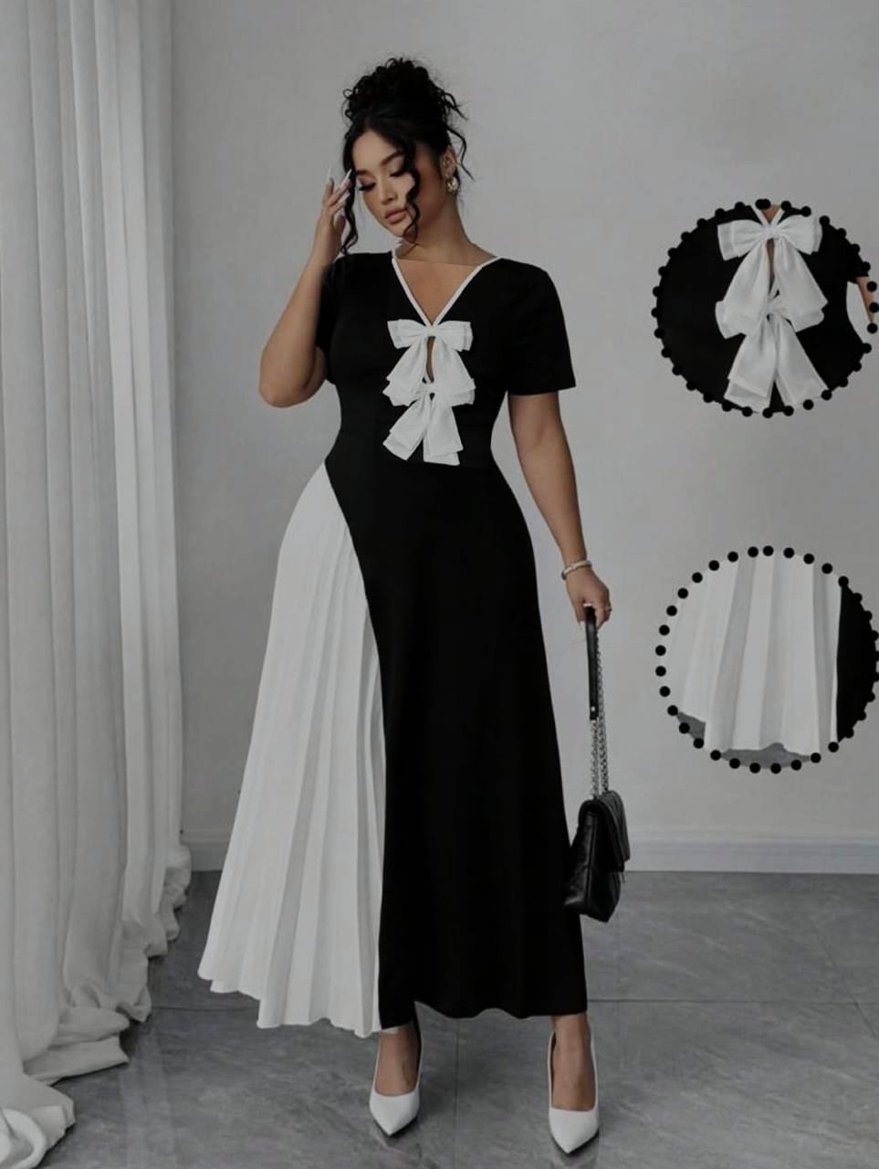 bow tie styled dress with print on side