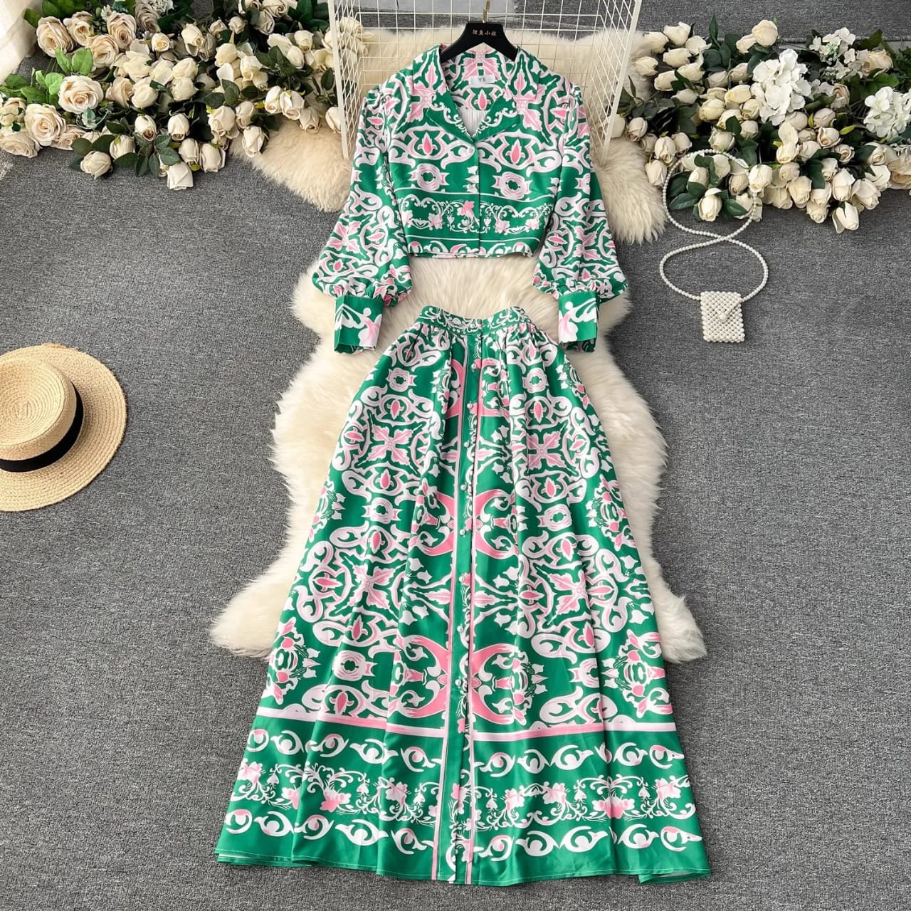 crop top with skirt set