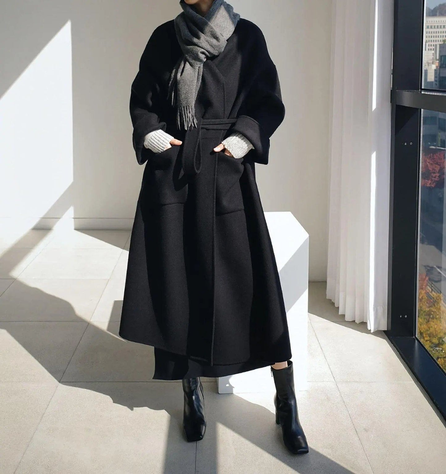 Long front pocket trench coat