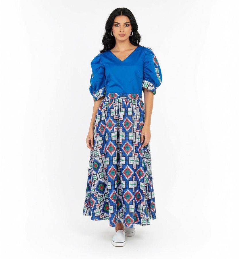 Blue maxi puff sleeve dress