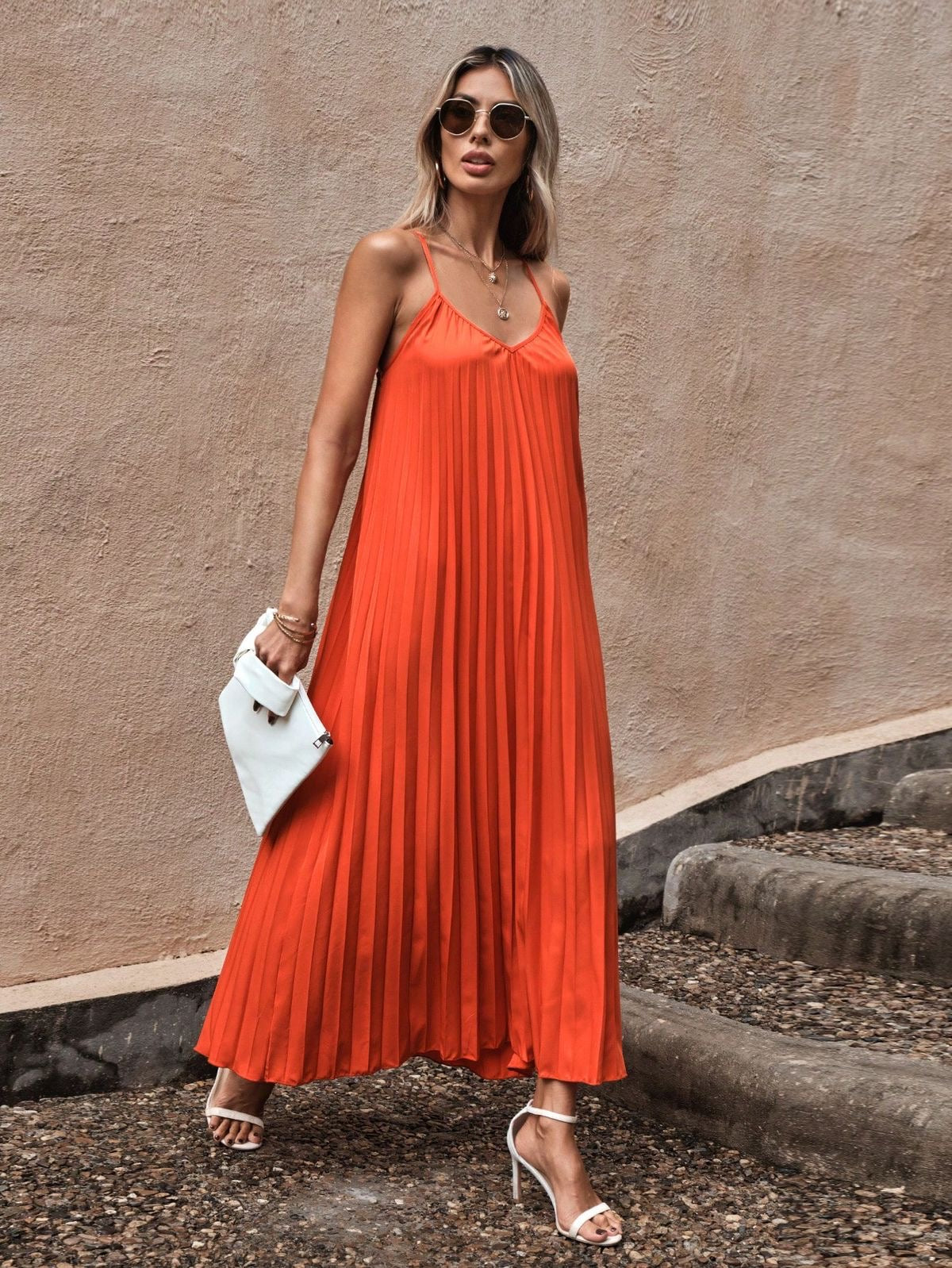 Strap pleated dress