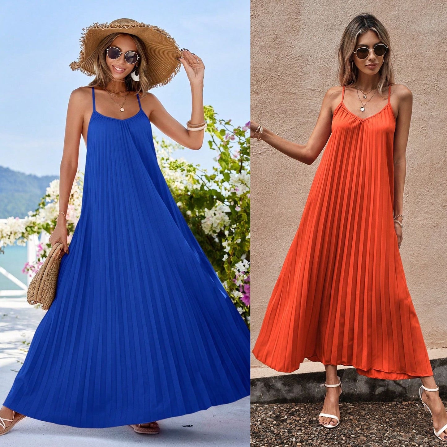 Strap pleated dress
